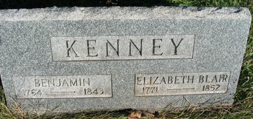 Benjamin and Elizabeth Blair Kenney tombstone
